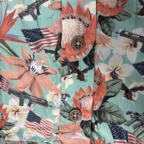 Springfield Armory Hawaiian Shirt Mens Size M Teal Gun American Flag AOP Bullpup - Picture 4 of 16